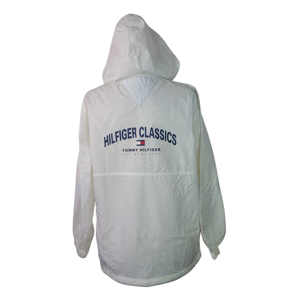 Tommy Hilfiger White 1/4 Zip Hooded   Wind Breaker Jacket Top Shirt Unisex M